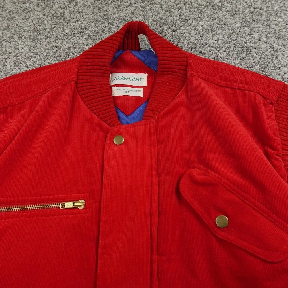 VTG St Johns Bay Vest Mens LT Red Corduroy Sleeveless Bomber‎ Full Zip Outdoor